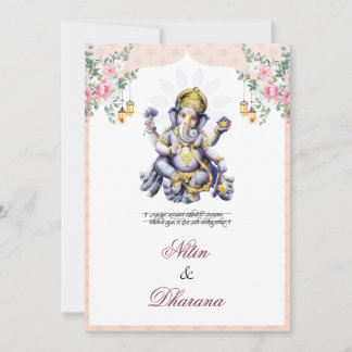 Tarjeta de Boda India de Ganesha Floral Tradiciona