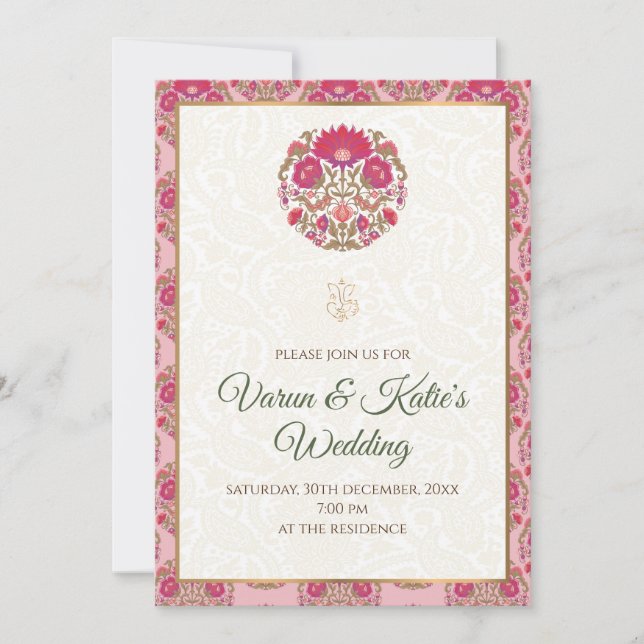 Tarjeta de boda india e invitaciones de boda india (Anverso)