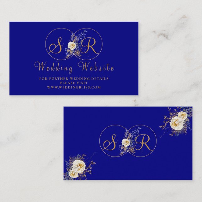 Tarjeta de Boda inicial de nombre de oro azul de l (Anverso / Reverso)