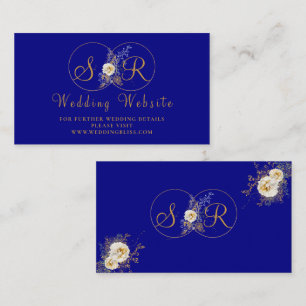 Tarjeta de Boda inicial de nombre de oro azul de l