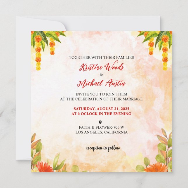 Tarjeta de Boda Invitación de Acuarela  (Anverso)