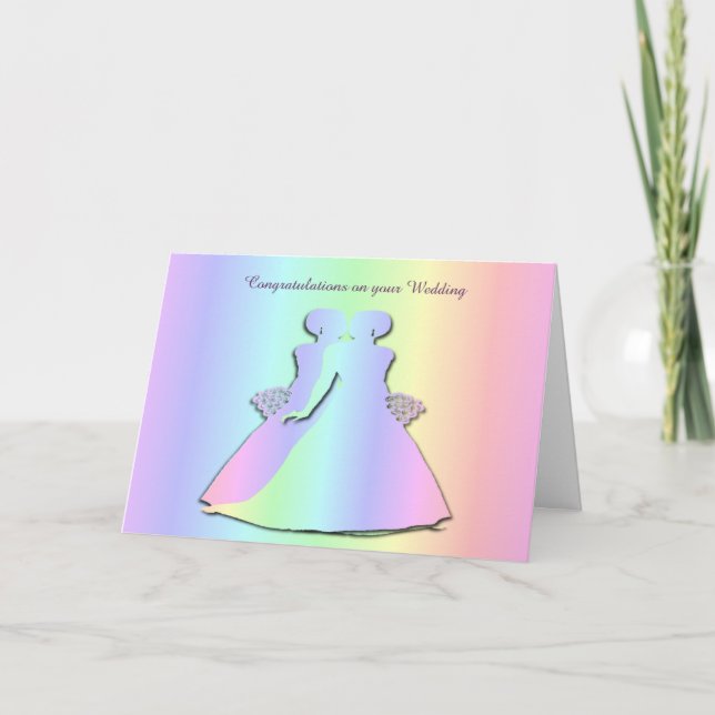 Tarjeta de Boda lesbiana Pastel Pride para novias  (Anverso)