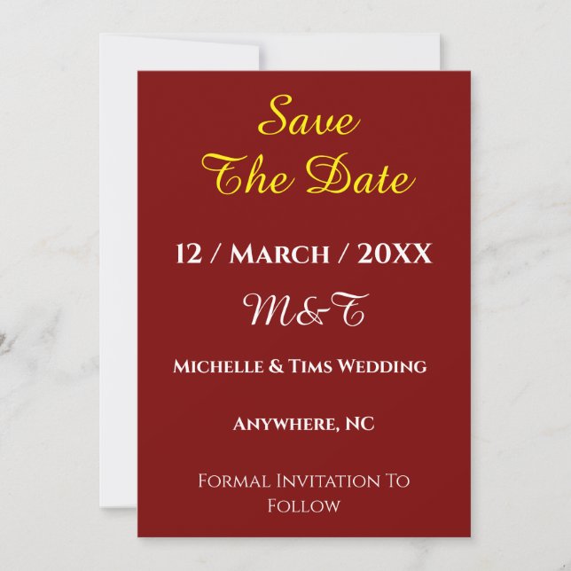 Tarjeta de boda Maroon Save the Date | Elegante (Anverso)