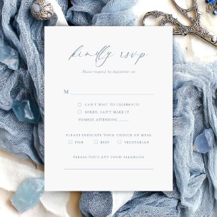 Tarjeta de boda minimalista RSVP azul polvoriento