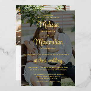 Tarjeta de boda moderna con 2 fotos en negro y res