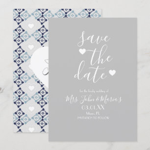 Tarjeta de boda moderna mediterránea con azulejo c