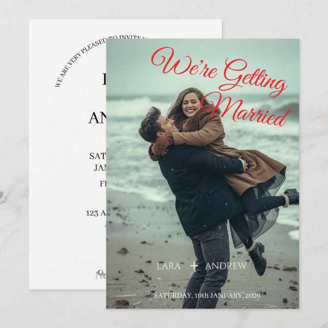 Tarjeta de boda moderna simple personalizada para  (Anverso / Reverso)