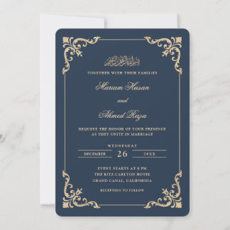 Tarjeta de Boda Musulmana Antiguo Rococó Marco Dor