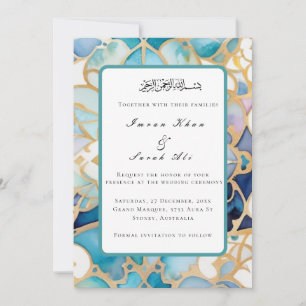 Tarjeta de boda musulmana con arabesco turquesa an