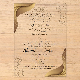 Tarjeta de boda musulmana moderna y elegante marró