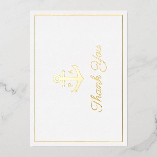 Tarjeta de Boda naumático monograma de oro (Anverso)