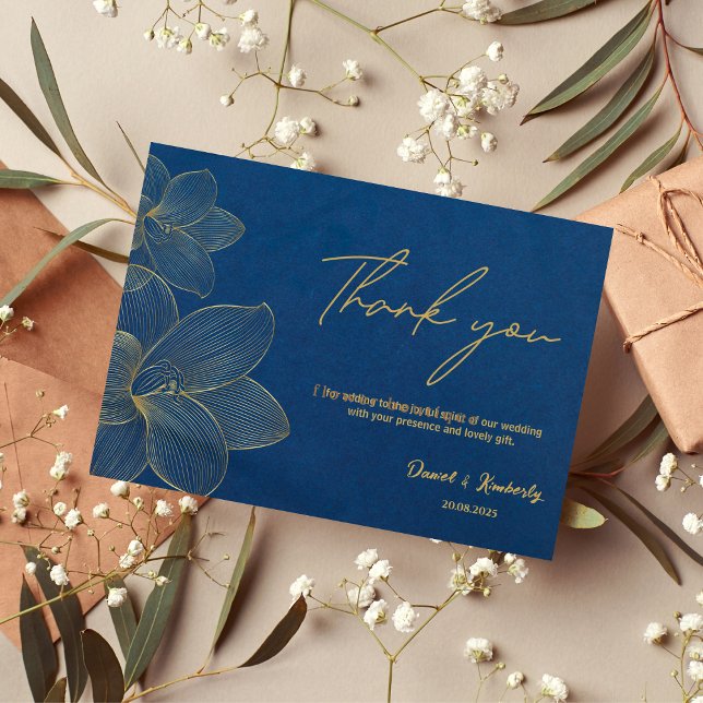 Tarjeta de boda Navy Gold Elegant gracias (Subido por el creador)