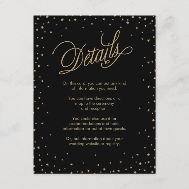 Tarjeta de Boda negro Gold Stars (Anverso)