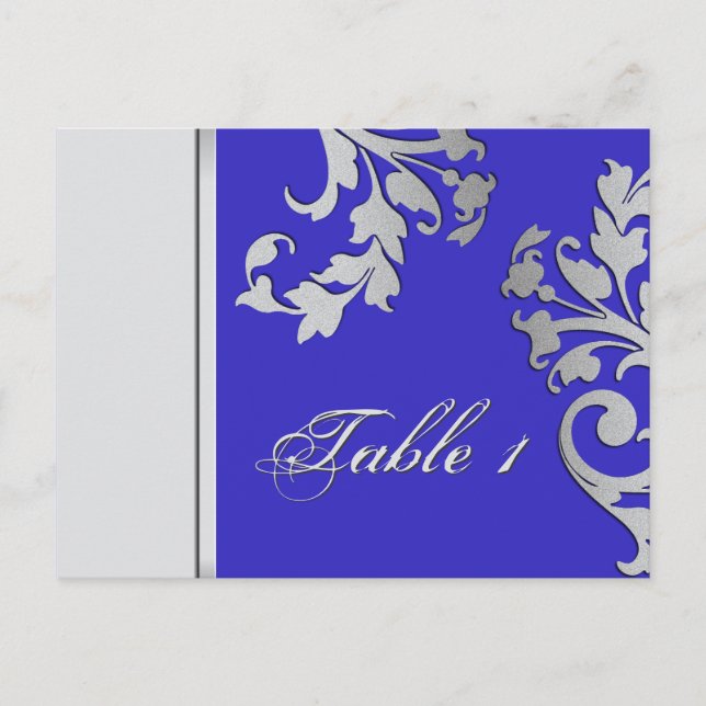 Tarjeta de Boda Número de Tabla - Azul Real y Plat (Anverso)