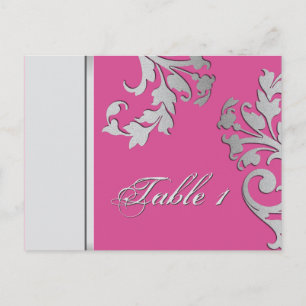Tarjeta de Boda Número de Tabla - Fuschia y Plata