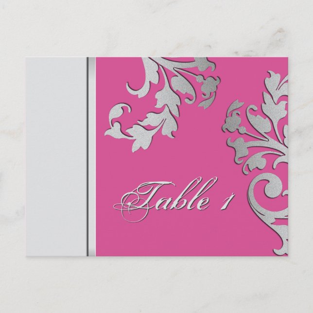 Tarjeta de Boda Número de Tabla - Fuschia y Plata (Anverso)