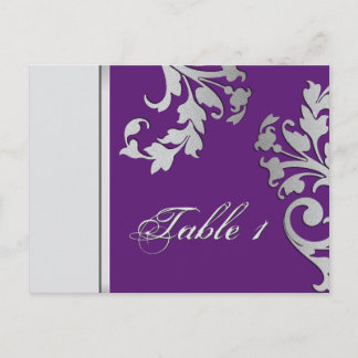 Tarjeta de Boda Número de Tabla - Púrpura y Plata