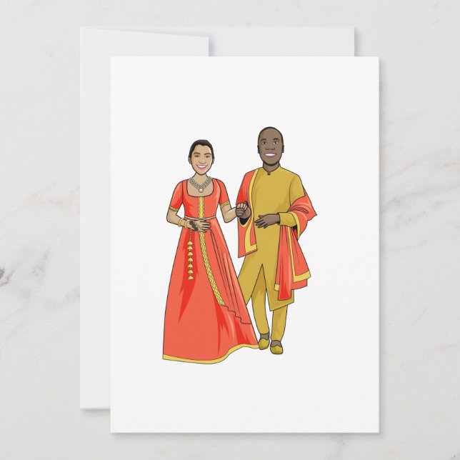 Tarjeta de Boda para hombre negro y mujer india (Anverso)