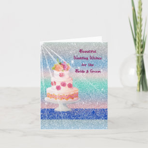 Tarjeta de boda para novia y novio con pastel