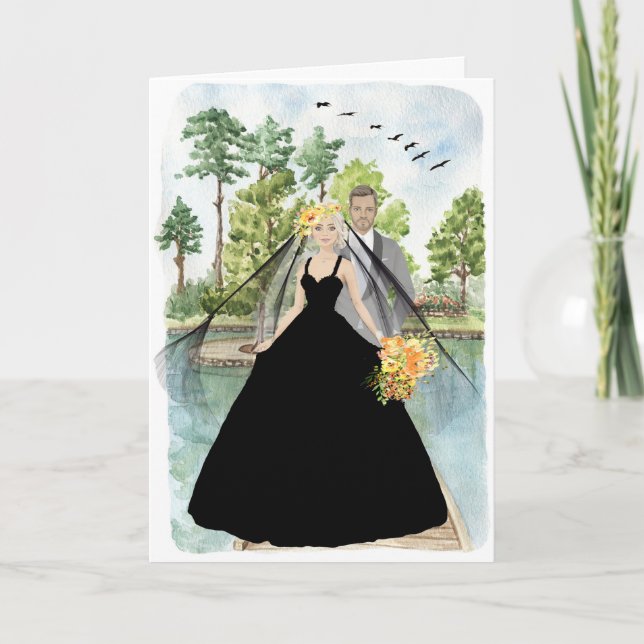 Tarjeta de boda para novia y novio en negro (Anverso)
