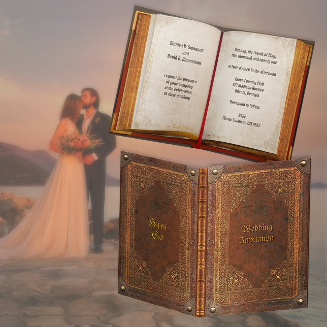 Tarjeta de boda (personalizable) de libro antiguo (Subido por el creador)