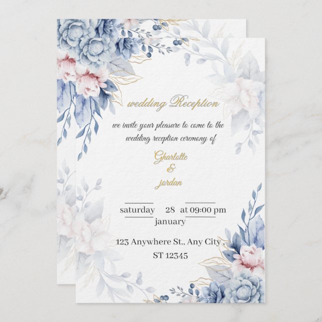 Tarjeta de Boda Personalizada con Letra Floral Ele (Anverso / Reverso)
