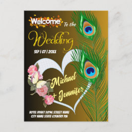 Tarjeta de Boda Personalizada con Pluma de Pavo Re