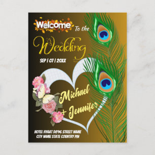 Tarjeta de Boda Personalizada con Pluma de Pavo Re