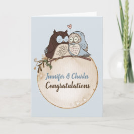 Tarjeta de boda personalizada de búhos de amor