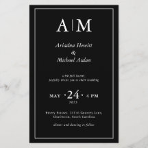 Tarjeta de Boda Plana Minimalista Elegante Negra