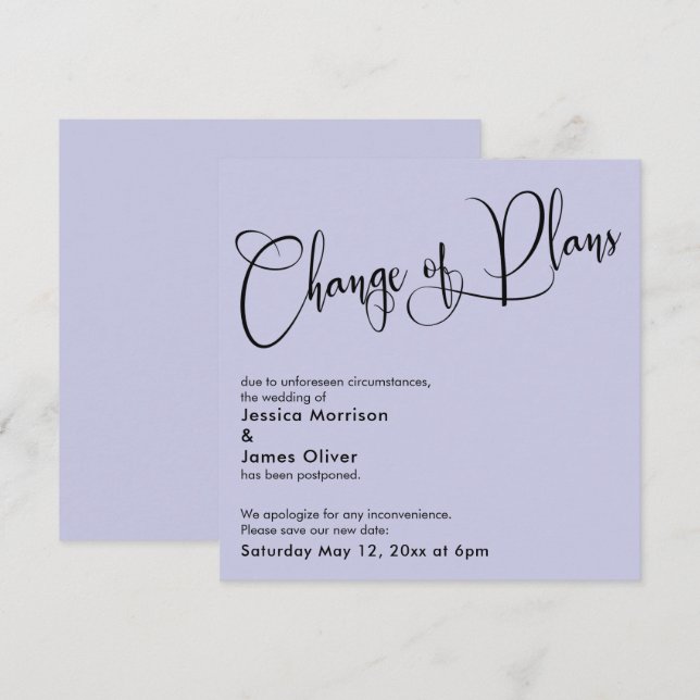 Tarjeta de boda pospuesta Cambio de planes de lava (Anverso / Reverso)