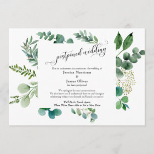 Tarjeta de boda pospuesta con guión elaborado de e