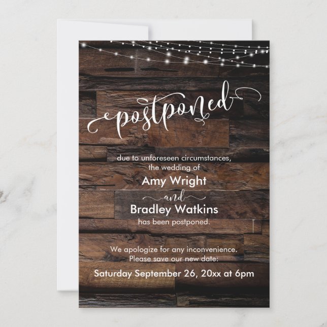 Tarjeta de Boda Pospuesta con Luces de Cadenas de  (Anverso)
