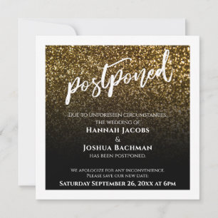 Tarjeta de boda pospuesta con ombre negro y brillo