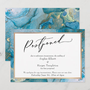 Tarjeta de Boda Pospuesta con Tinta Elegante Turqu