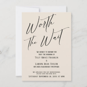 Tarjeta de boda pospuesta Cream Worth the Wait