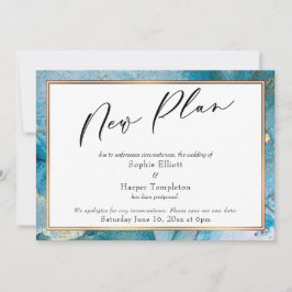 Tarjeta de boda pospuesta de tinta azul turquesa y