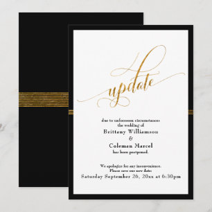 Tarjeta de boda pospuesta elegante con raya negra