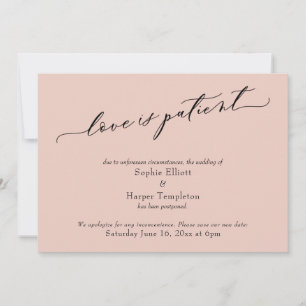 Tarjeta de boda pospuesta rosa sonrojado amor es p