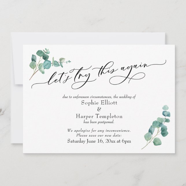 Tarjeta de Boda Pospuesta Vamos a Intentarlo de Nu (Anverso)