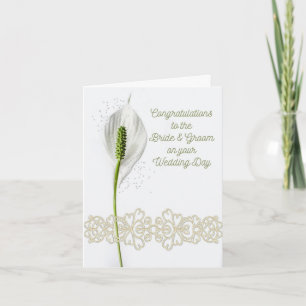 Tarjeta de boda religiosa con flor y encaje