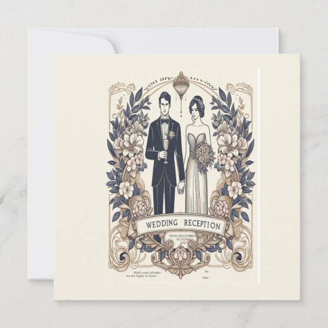 tarjeta de boda retro blanco y negro (Anverso)