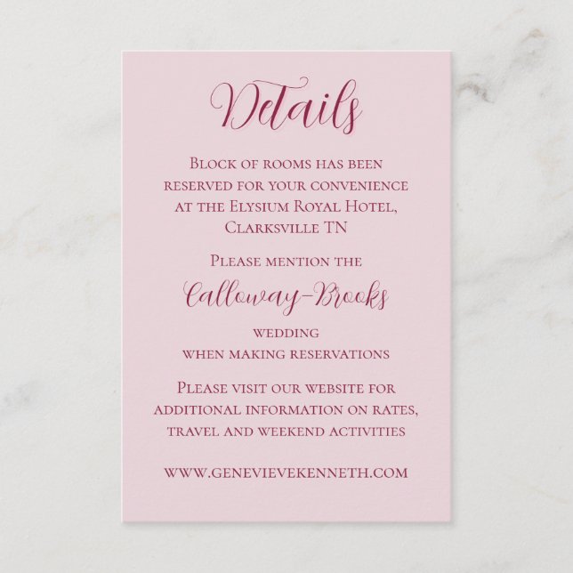 Tarjeta de Boda rojo Rubor Pink and Crimson (Anverso)