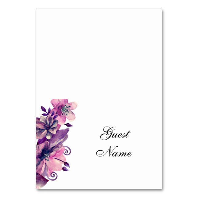 Tarjeta de boda romántica. Tarjeta de asiento púrp (Anverso)