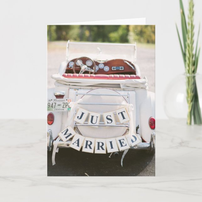 Tarjeta de boda - Rótulo casado con un coche de ép (Anverso)