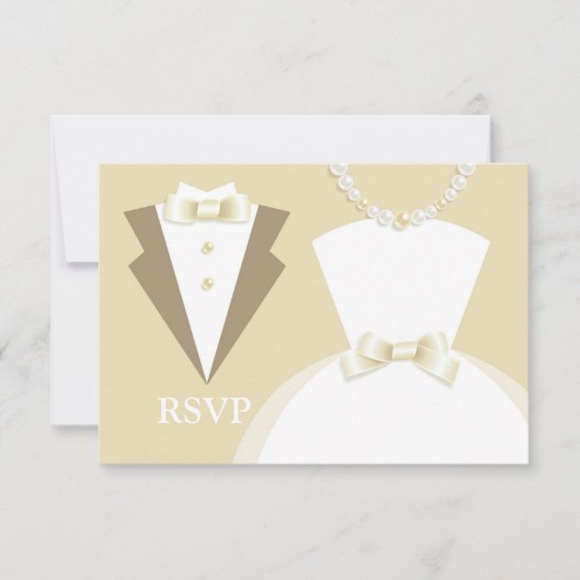 Tarjeta de Boda RSVP Bride y Groom con opción alim (Anverso)