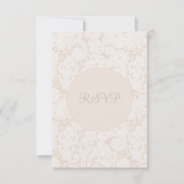 Tarjeta de Boda RSVP Champagne Ivory Lace (Anverso)