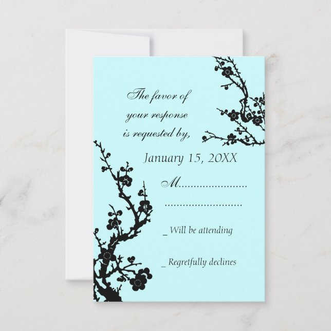 Tarjeta de Boda RSVP con floral turquesa negra (Anverso)