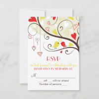 Tarjeta de Boda RSVP de Aves Amarillos y Rojas