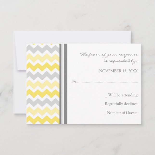 Tarjeta de Boda RSVP de Chevron amarillo gris (Anverso)